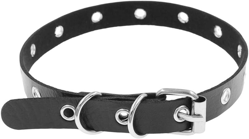 CALFOVERA Black Cowhide Leather Choker for Women Jewelry Adjustable Gothic Style Plain Genuine Leather Collar Chain Punk Design Circle Short Necklace for Costume Jewelry Party Cosplay Gift - Image 1